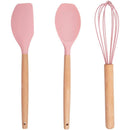Set 12 Utensili da Cucina con Supporto in Silicone e Manico Legno Rosa      