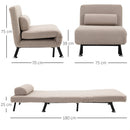 Poltrona Letto Singolo Trasformabile 75x70x75 cm in Tessuto  Beige