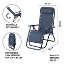 Sedia Gran RelaxImbottita Reclinabile E Richiudibile 65x90x110 cm in Acciaio PVC e Poliestere Blu Rio Plus      