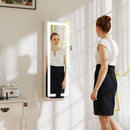 Armadietto Portagioie da Parete o Porta 37x10,5x108 cm Specchio Interno e Luci LED con Serratura e Chiave in MDF Bianco      