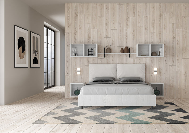 Letto Matrimoniale Struttura Bianco Frassico con Cuscini in Similpelle Egos Antea Bianco Varie Misure