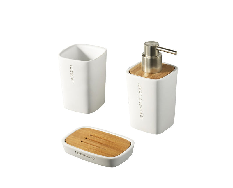 Set 3 Accessori da Bagno in Resina TFT Accessories Bianco e Bambù