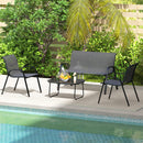 Set da Giardino con Divano 2 Poltrone Impilabili e Tavolino in Vetro Nero    