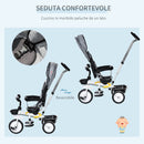 Passeggino Triciclo 100x48x106 cm con Sedile Girevole 360° Grigio