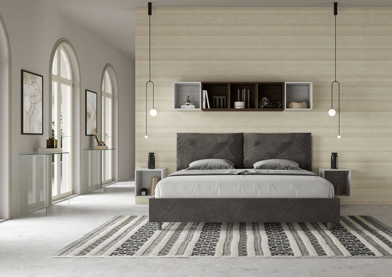 Letto Matrimoniale Imbottito in Microfibra Appia Large Grigio Varie Misure