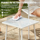 Set 3 Pezzi Bistrò Tavolino 50x50x50 cm in Vetro e 2 Sedie a Doghe in Acciaio Bianco      