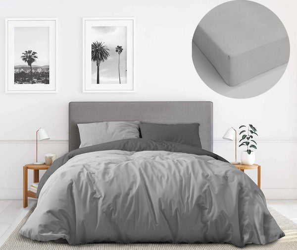 online Bettbezug- und Bettlaken-Set für Doppelbetten mit Tasche und Kissenbezügen, wendbar, hellgrau/rauchfarben