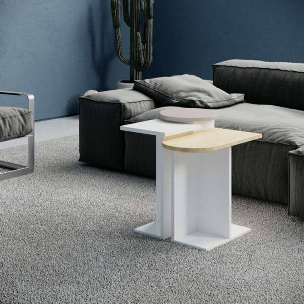 Set 3 Tavolini da Soggiorno Varie Misure in MDF Mund Bianco Rovere acquista