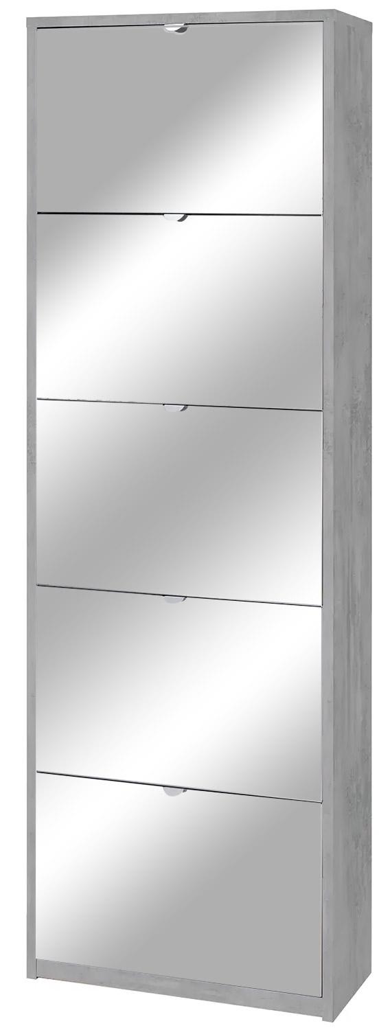 Schuhschrank 5 Türen mit Spiegel 63x190x29 cm Zement online