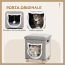 Cuccia a Casetta per Gatti 35,5x35,5x42,5 cm con Tiragraffi in MDF e Poliestere Crema e Grigio  