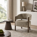 Poltrona da Camera 71x63,5x78,5 cm con Struttura e Gambe in Legno Massello Rivestita in Ciniglia Marrone Chiaro      