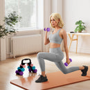Set 6 Manubri Pesi (2x1 kg, 2x2 kg, 2x3 kg) da 12 kg con Supporto/Kettlebell, in Metallo e PP Rosa, Azzurro e Viola      