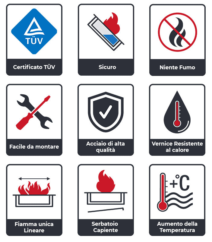 Camino a Bioetanolo da Parete 90x40 cm Flig con Vetro o Senza Vetro Tampa Slim Nero