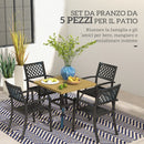 Set Tavolo e 4 Sedie da Giardino Piano Effetto Marmo e Sedie Impilabili con Braccioli Marrone
