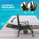 Sedia da Pesca Pieghevole con Poggiapiedi Rimovibile 140x81x63 cm in Poliestere e Acciaio Nero e Verde