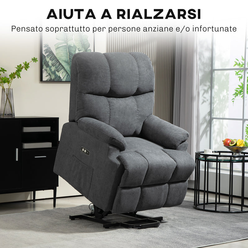 Poltrona Alzapersona con Telecomando e Poggiapiedi 84x96x100 cm Grigio Scuro  