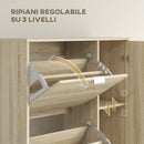 Scarpiera 4 Cassetti Ribaltabili e 2 Armadietti con Specchio 16 Paia di Scarpe 82x30x168 cm Rovere  