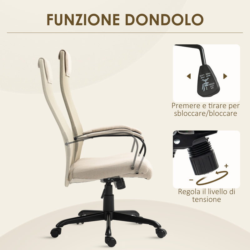 Sedia da Ufficio Ergonomica Girevole con Reclinazione Altezza Regolabile 58x61x115-125 cm Beige  