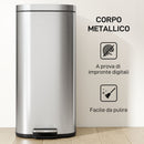 Pattumiera a Pedale 29x36x59,5 cm da 30L con Secchio Rimovibile in Metallo e PP Argento      