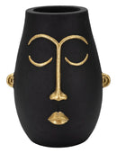 Vaso Tribal 24x31x22 cm in Poliresina Nero/Oro