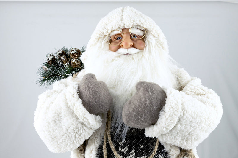 Pupazzo Babbo Natale Luminoso 12 Led in Stoffa H80 cm Soriani Bianco