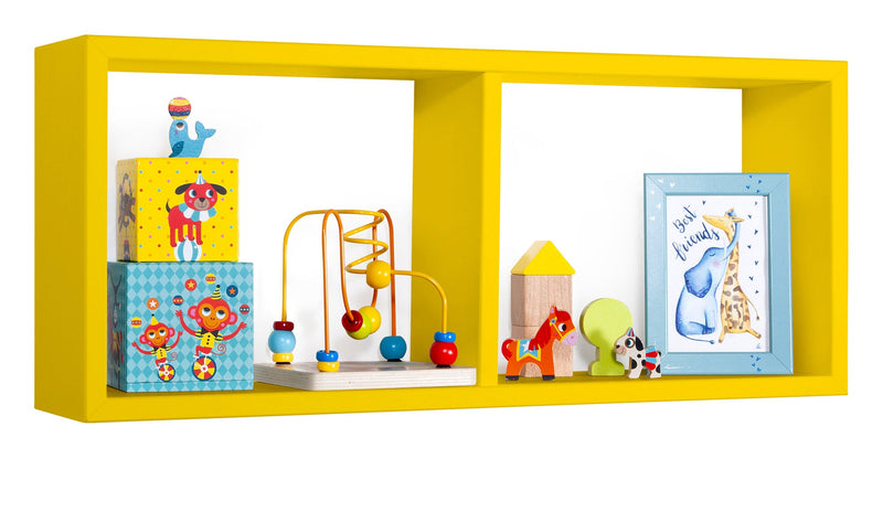 Mensola Rettangolare 2 Scomparti da Parete 70x30x15,5 cm in Fibra di Legno Morgana Giallo Canarino