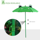 Set Tavolino e 2 Sedie Pieghevoli da Giardino per Bambini con Ombrello Verde Rana