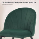 Set 2 Sedie da Pranzo 52x55x79 cm Imbottite con Schienale a Conchiglia in Velluto Verde Scuro      