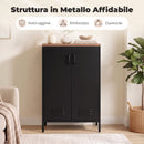 Credenza in Metallo 65x35x106 cm con 2 Ante e Ripiano Regolabile Nero      
