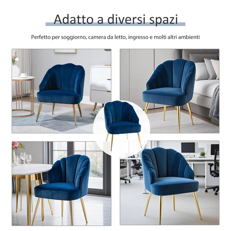 Poltrona Imbottita 63x65x84 cm in Velluto Blu