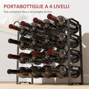 Portabottiglie a 4 Livelli a Onda 42.5x16,5x41 cm Impilabili per 16 Bottiglie in Metallo Nero  