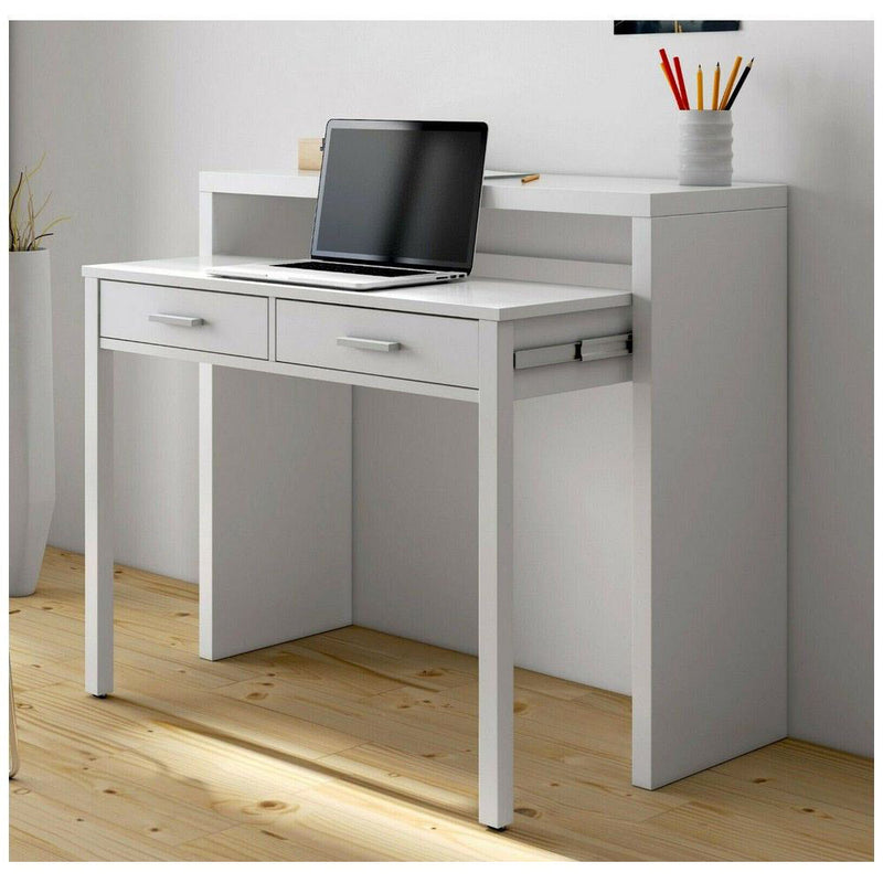 Scrivania Consolle Allungabile 2 Cassetti 98,5x36x87,5 cm in Legno Bianco