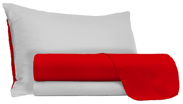 sconto Satz Bettlaken oben und unten und Kissenbezüge Doubleface Rot/Hellgrau