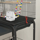 Gabbia per Uccelli con Piedistallo 46x36x120 cm Ruote Girevoli Ripiano e Accessori Nero   