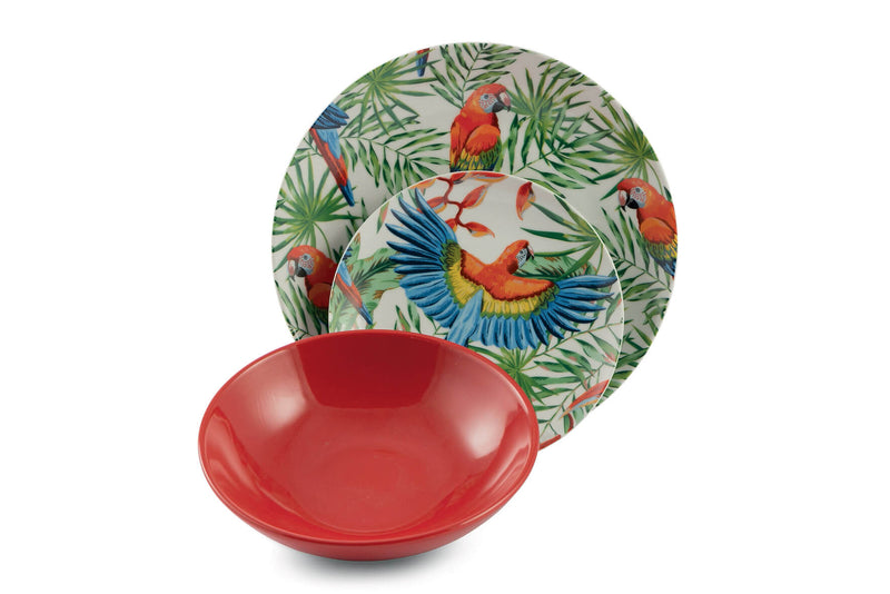 Servizio Piatti 18 Pezzi in Porcellana e Gres Villa d'Este Parrot Jungle