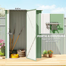 Capanno Porta Attrezzi 142x86x189 cm con Tetto Inclinato e Porta Bloccabile in Metallo Verde Chiaro      