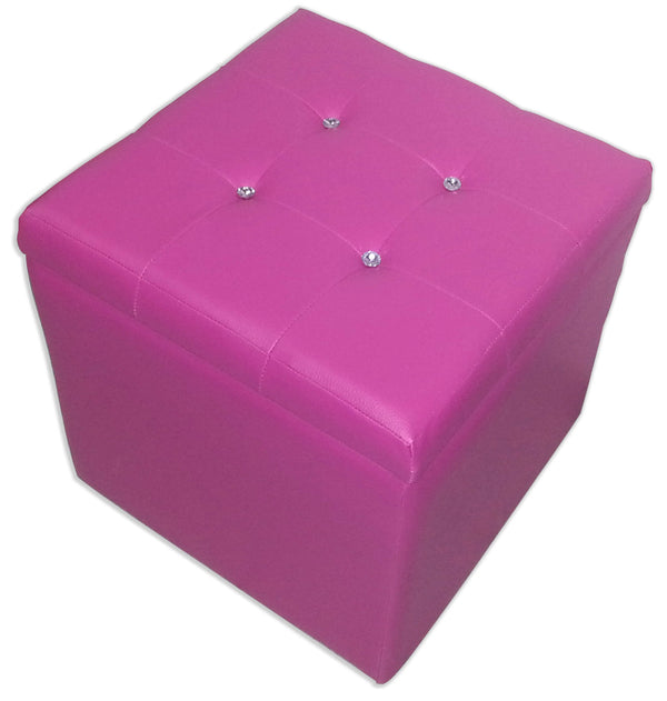 Cube Pouf Container aus Kunstleder und fuchsiafarbenen Renier-Kristallen sconto