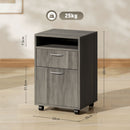 Cassettiera Portadocumenti a 4 Ruote 40x35x60 cm con Ripiano Aperto e Cassetti in Legno e Metallo Grigio  