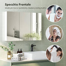 Specchio Bagno Contenitore 91,5x11,5x65 cm con 3 Ante e Ripiani Regolabili da Parete in MDF e Vetro Bianco      