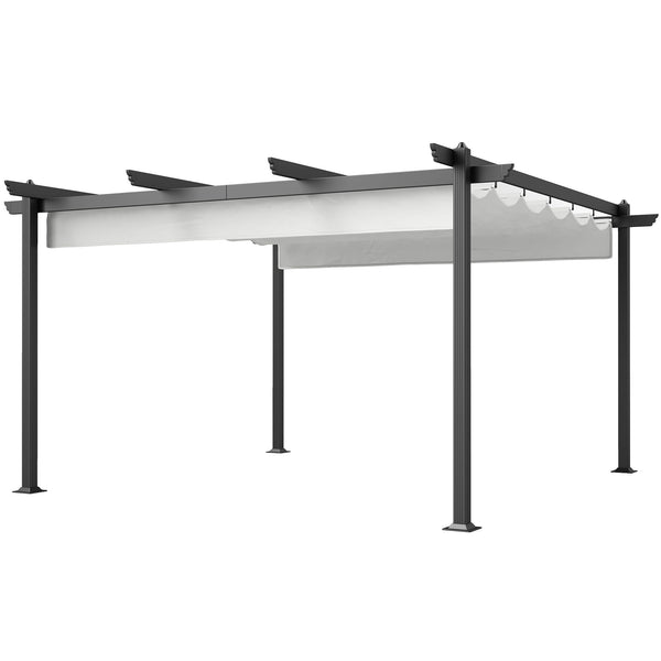 acquista Gazebo da Giardino Pergola 390x390x223 cm con Tettuccio Retrattile 8 Viti e 8 Picchetti in Alluminio Poliestere e Metallo Bianco