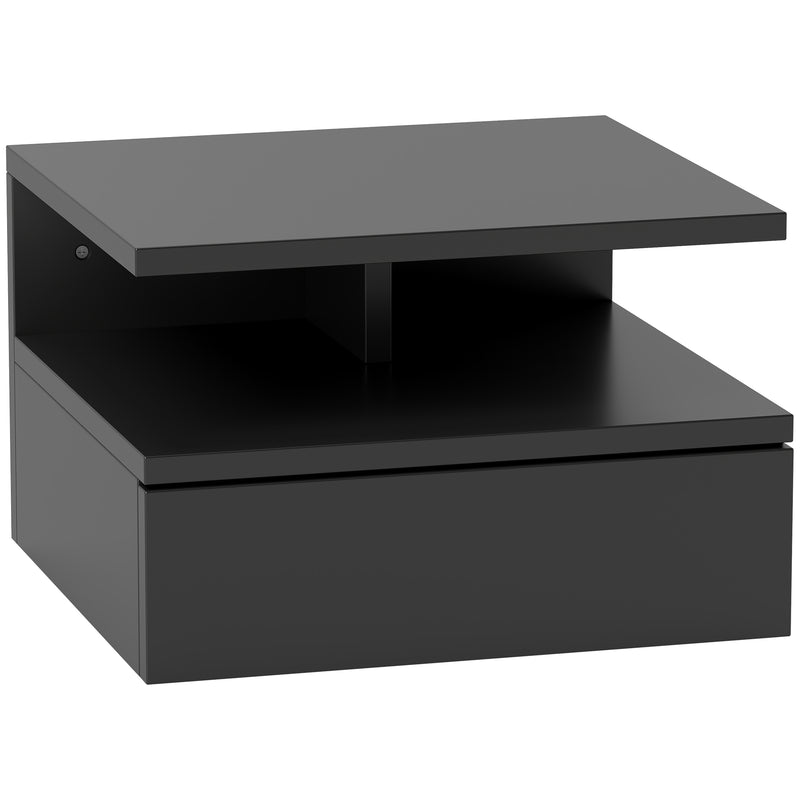 Comodino Sospeso per Camera da Letto 35x32x22,5 cm con Cassetto in Legno Nero  