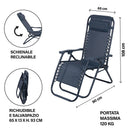 Sedia Sdraio Reclinabile e Richiudibile Rio 65x90x108 cm con Poggiatesta in Poliestere con Struttura in Acciaio Blu Mélange      