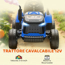 Trattore Elettrico per Bambini 3-8 Anni con Rimorchio Staccabile Telecomando Musica Luci Blu      