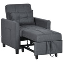 Poltrona Letto Singolo Reclinabile 69x82x85 cm in Tessuto Effetto Lino Grigio