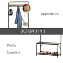 Appendiabiti Panchina per Ingresso con Scarpiera 80,5x30x170 cm in Acciaio e Truciolato  Rovere e Nero