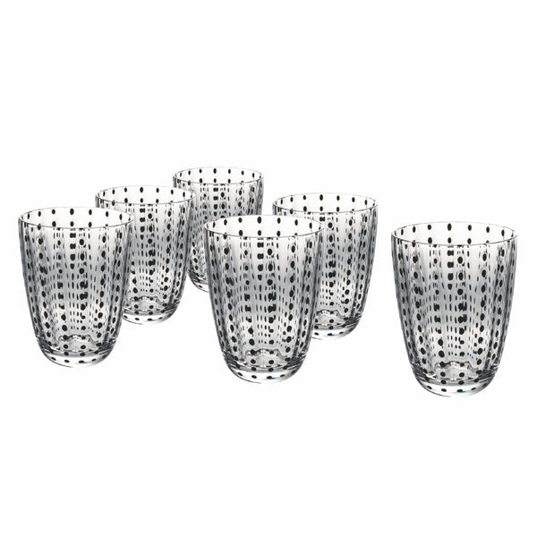 Set mit 6 Kalahari Wassergläsern in Villa d'Este Home Tivoli Transparentes Glas mit schwarzen Tupfen online