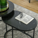 Set 2 Tavolini Sovrapponibili Ø50x50,5 cm e 60x36x43,5 cm con Piano Effetto Marmo Nero   