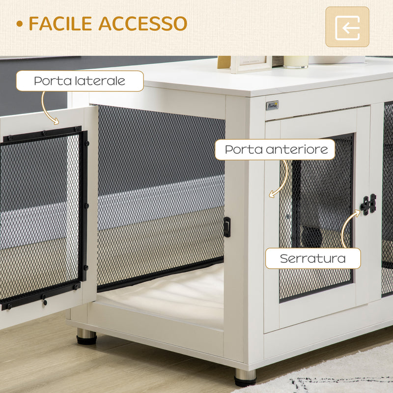 Casetta per Cani Taglia Grande 94x60x71,5 cm con 2 Porte Bloccabili e Cuscino Lavabile Bianco   