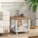 Tavolino da Soggiorno 40x40x40 cm con Rotelle e Mensola Aperta in Legno Naturale e Bianco      