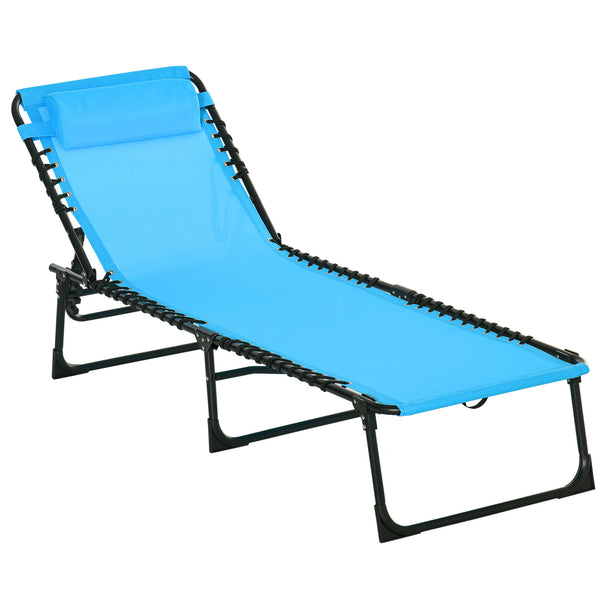 prezzo Lettino Prendisole Pieghevole 189x58x30 cm con Schienale Reclinabile in Acciaio e Tessuto a Rete Blu